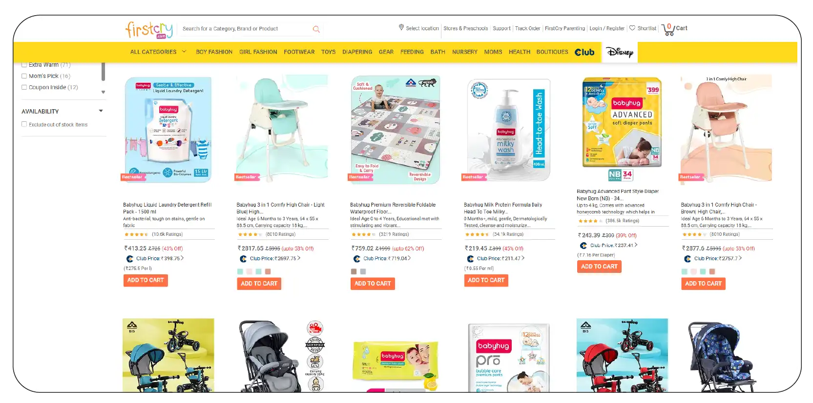 First Cry Display Scrape Babyhug & Mamaearth Pricing from FirstCry and Amazon